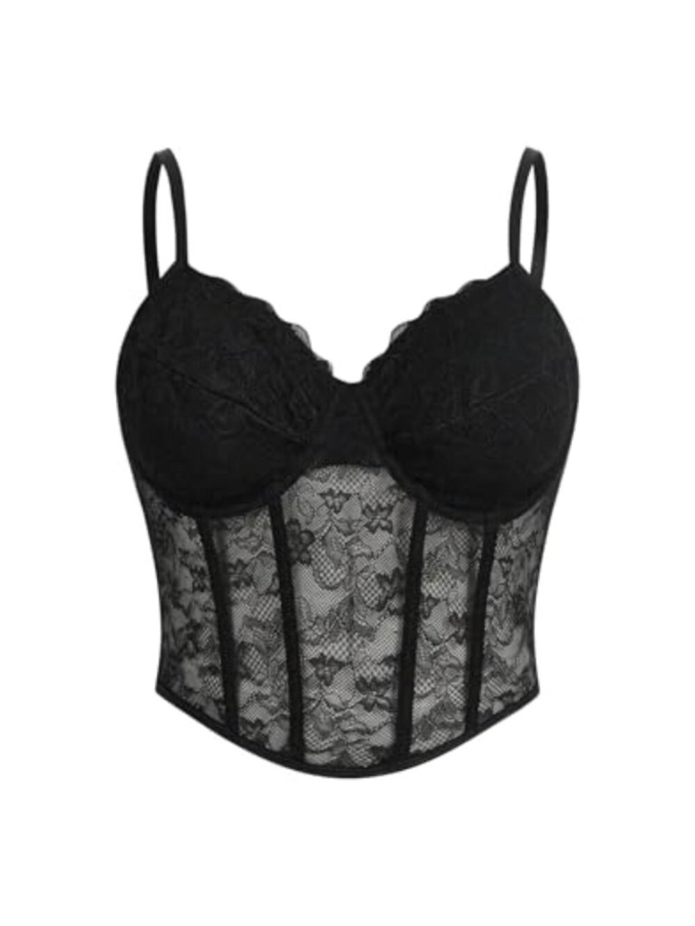 Women's Plus Size Lace Boned Crop Top Sweetheart Neck Sheer Camisole Club Top